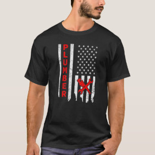 Plumber USA Flag Pipe Wrench Tradesman plumbing Pi T-Shirt