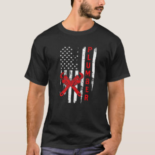 Plumber USA Flag Pipe Wrench Tradesman plumbing Pi T-Shirt