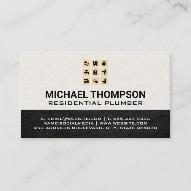 Plumber | Water Pipe System Icons Business Card (Front)
