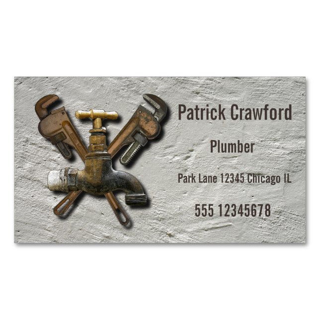 Plumber Water Sewage Drainage Engineer Technician Magnetic Business Card (Front)
