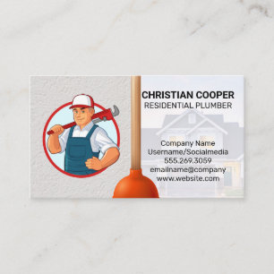 Plumber with Wrench Plunger Business Card