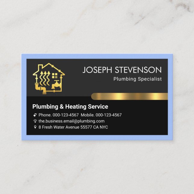 Plumber's Blue Frame Gold Tab  Business Card (Front)