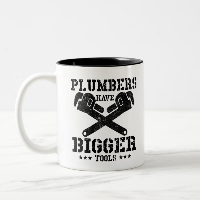 Plumbers Have Bigger Tools Two-Tone Coffee Mug (Left)