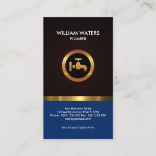 Plumber's Striking Gold Icon Blue Water Wood Grain Business Card