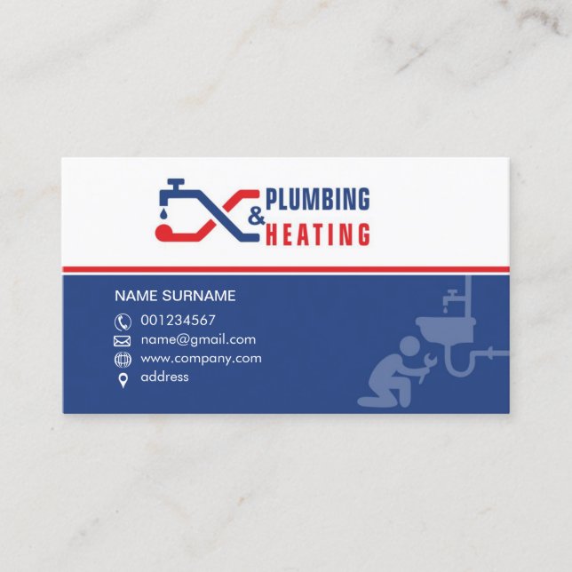 Plumbing and heating. Business card for handyman (Front)