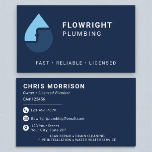 Plumbing Company Elegant Navy Blue Business Card