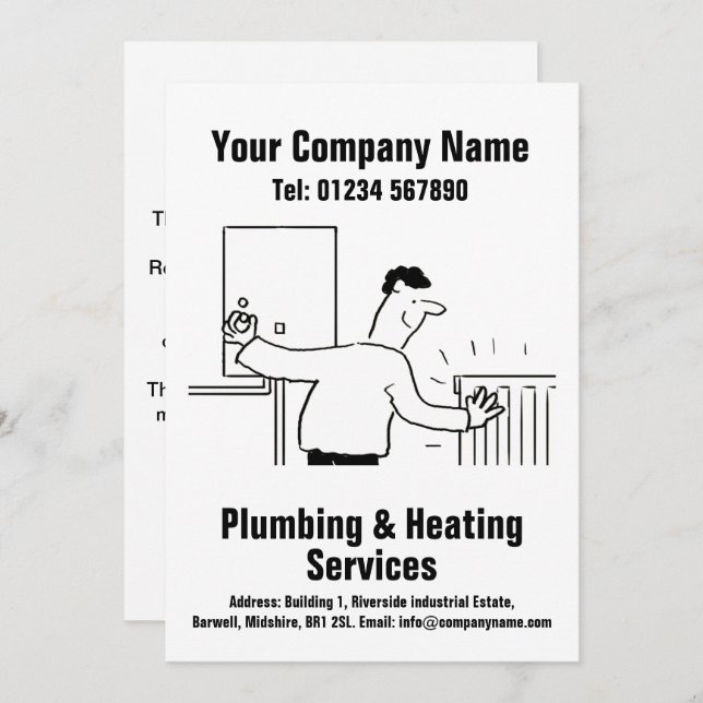 Plumbing & Heating Services Cartoon Design Card (Front/Back)