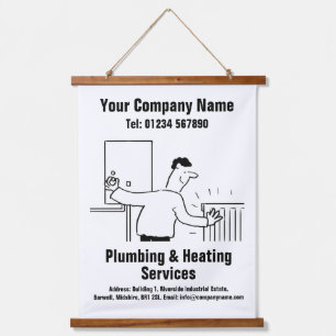 Plumbing & Heating Services Cartoon Design Hanging Tapestry