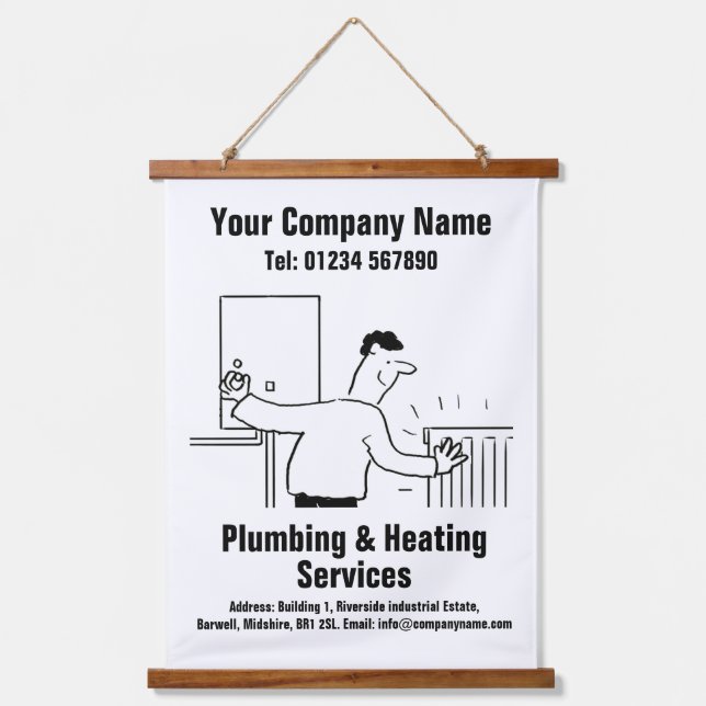 Plumbing & Heating Services Cartoon Design Hanging Tapestry (Front)