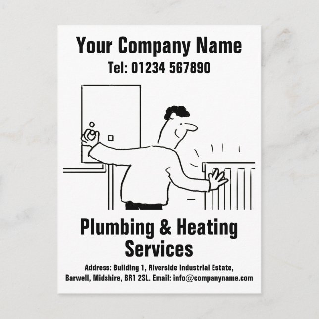 Plumbing & Heating Services Cartoon to Personalise Postcard (Front)