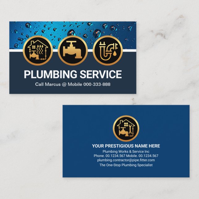 Plumbing Icons Water Drop Business Card (Front/Back)