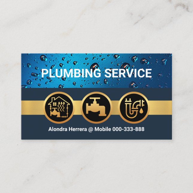 Plumbing Icons Water Drop Business Card (Front)