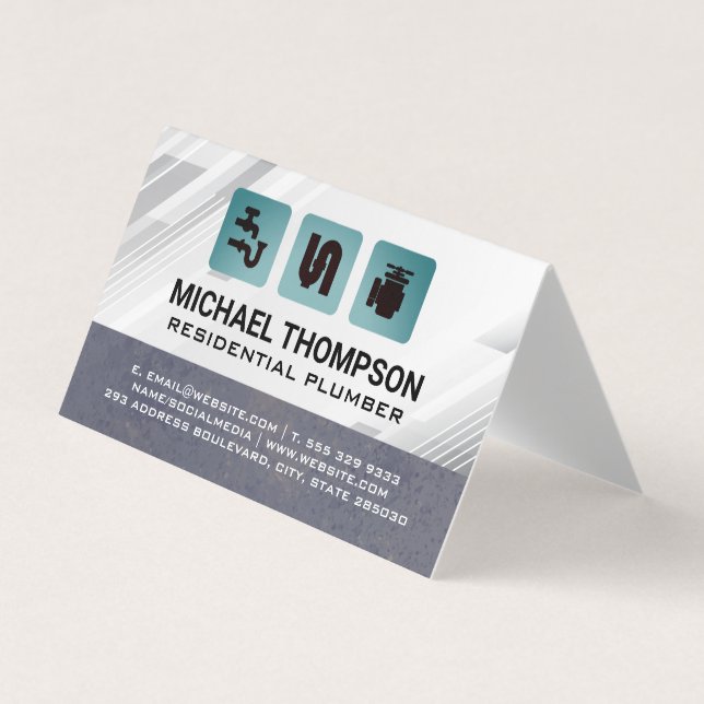 Plumbing Pipes Icons | Blue Collar Business Card (Front)