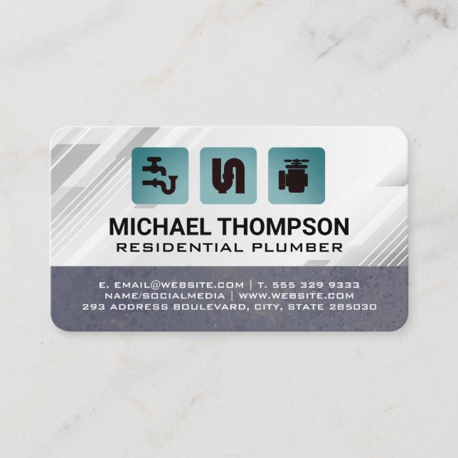 Plumbing Pipes Icons | Blue Collar Business Card (Front)