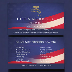 Plumbing Plumber American Flag Professional Business Card