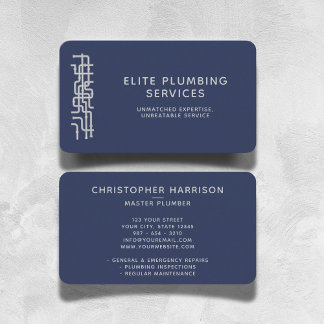 Plumbing Repair Service Water Pipes Navy Modern Business Card