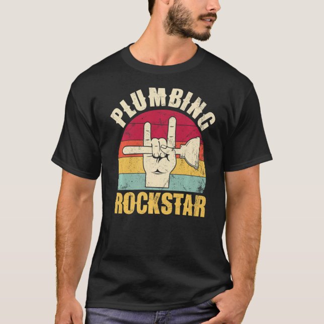 Plumbing rockstar  plumber toilet plunger hand hor T-Shirt (Front)