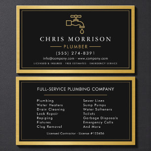 Plumbing Service Company Plumber Gold Metallic Business Card
