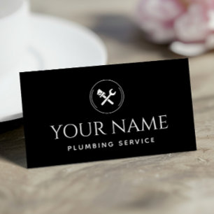 Plumbing Service Plumber Handyman Black & White    Business Card