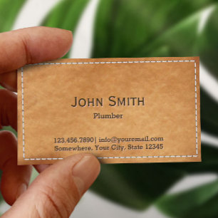 Plumbing Service Vintage Stitched Leather Business Card