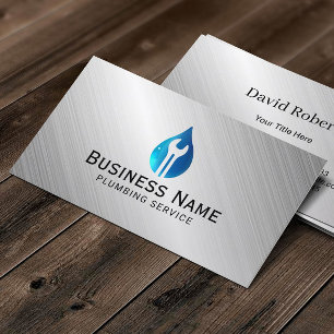 Plumbing Service Water Drop Tool Logo Metal Business Card