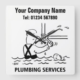Plumbing Services Cartoon Clock
