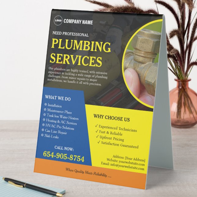 Plumbing Services Custom Table Tent Sign (In SItu (Table))