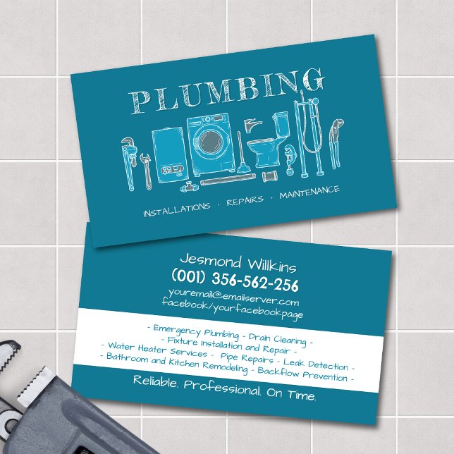 Plumbing Services - Doodle line art drawing  Business Card (Creator Uploaded)