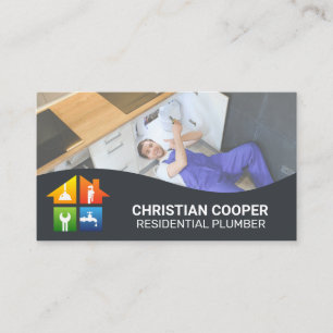 Plumbing Services Icons   Plumber Working Business Card