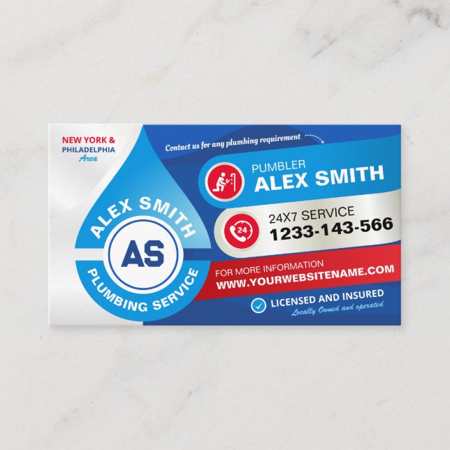 Plumbing Services, Plumber,  Plumb Repair Business Card (Front)