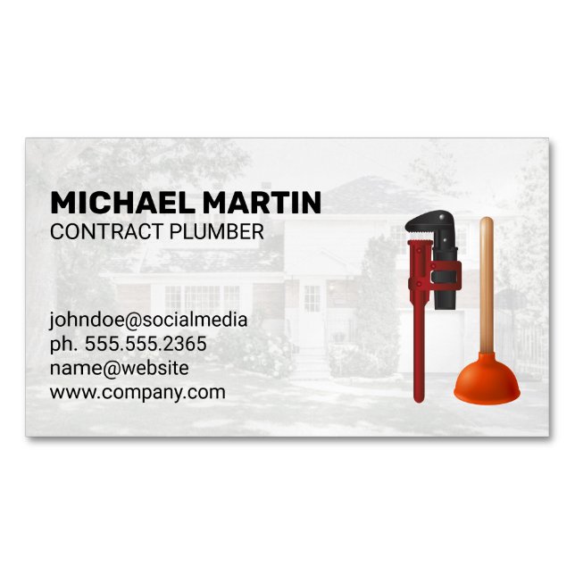 Plumbing Tools | Residential | Blue Collar Work Magnetic Business Card (Front)