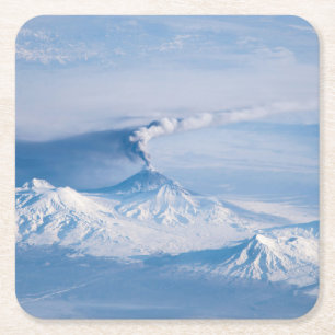 Plume Emanating From Kliuchevskoi Volcano. Square Paper Coaster