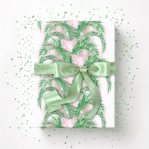 Plume Palm Fronds in Pink and Green Wrapping Paper