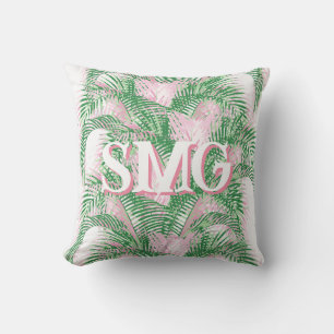 Plume Palm Fronds in Pink + Green Personalised Cushion