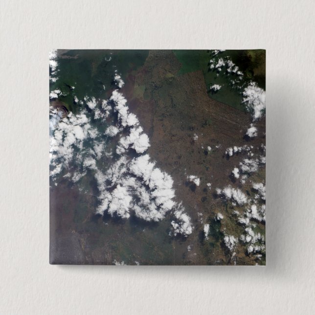 Plume rises from Nyiragongo Volcano in the DRC 15 Cm Square Badge (Front)