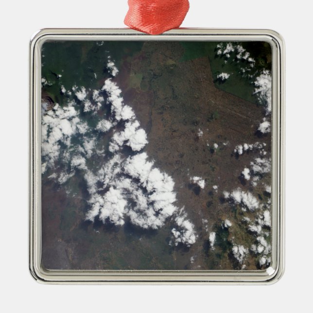 Plume rises from Nyiragongo Volcano in the DRC Metal Tree Decoration (Front)