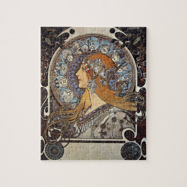 Plume Zodiac Woman by Alphonse Mucha – Art Nouveau Jigsaw Puzzle (Vertical)