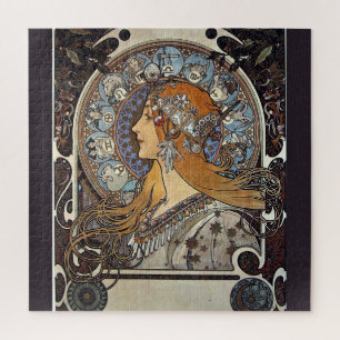 Plume Zodiac Woman by Alphonse Mucha – Art Nouveau Jigsaw Puzzle