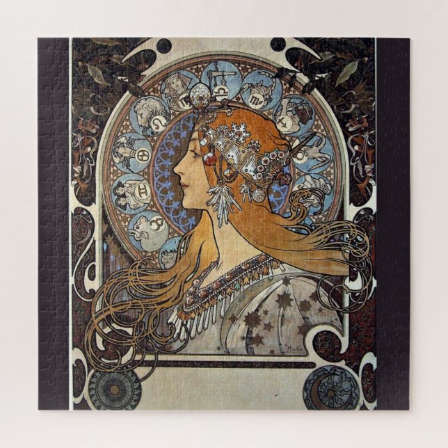 Plume Zodiac Woman by Alphonse Mucha – Art Nouveau Jigsaw Puzzle (Vertical)
