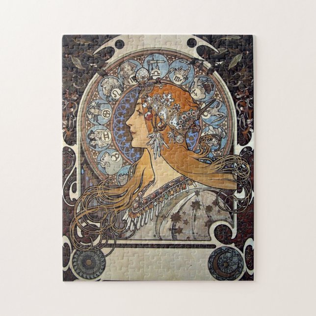 Plume Zodiac Woman by Alphonse Mucha – Art Nouveau Jigsaw Puzzle (Vertical)
