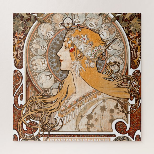 Plume Zodiac Woman by Alphonse Mucha – Art Nouveau Jigsaw Puzzle (Vertical)