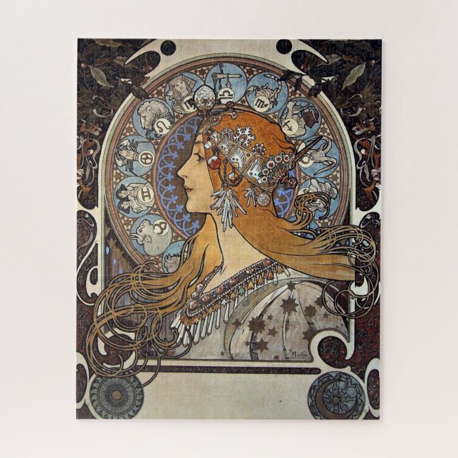 Plume Zodiac Woman by Alphonse Mucha – Art Nouveau Jigsaw Puzzle (Vertical)