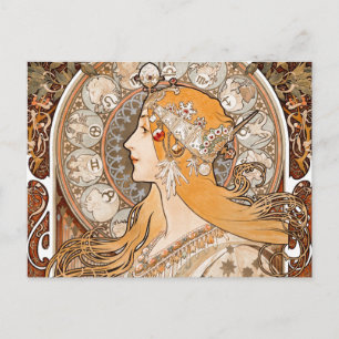 Plume Zodiac Woman by Alphonse Mucha – Art Nouveau Postcard