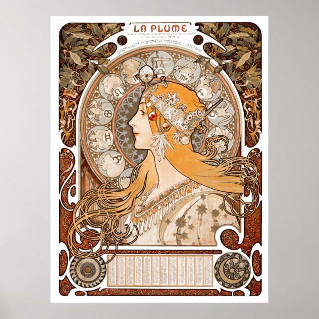 Plume Zodiac Woman by Alphonse Mucha – Art Nouveau Poster (Front)
