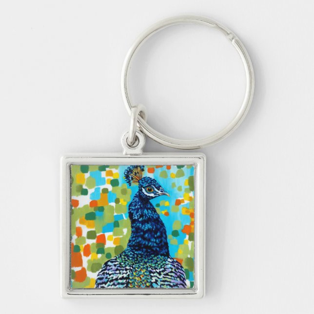 Plumed Peacock II Key Ring (Front)