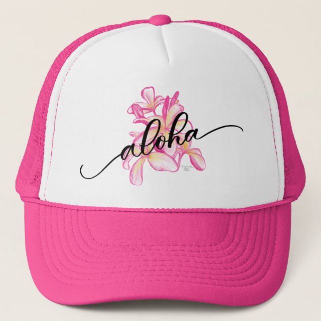 Plumeria Aloha Trucker Hat (Front)