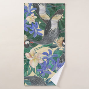 Plumeria Blue Flowers, Watercolor Seamless. Bath Towel
