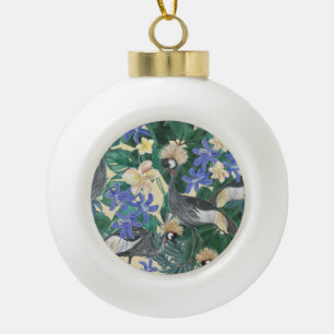 Plumeria Blue Flowers, Watercolor Seamless. Ceramic Ball Christmas Ornament