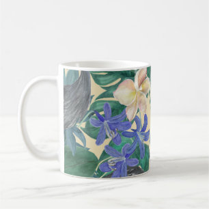 Plumeria Blue Flowers, Watercolor Seamless. Coffee Mug