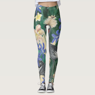 Plumeria Blue Flowers, Watercolor Seamless. Leggings